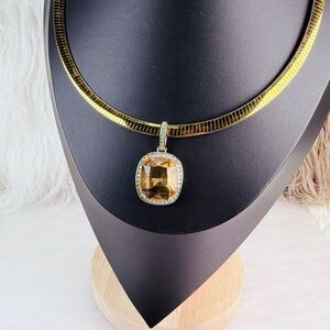 Vintage Aurafin Italy two tone necklace + a smoky stone bling pendant